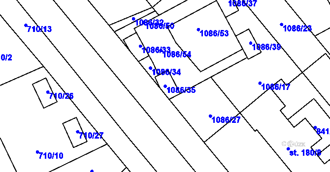 Parcela st. 1086/35 v KÚ Hodolany, Katastrální mapa