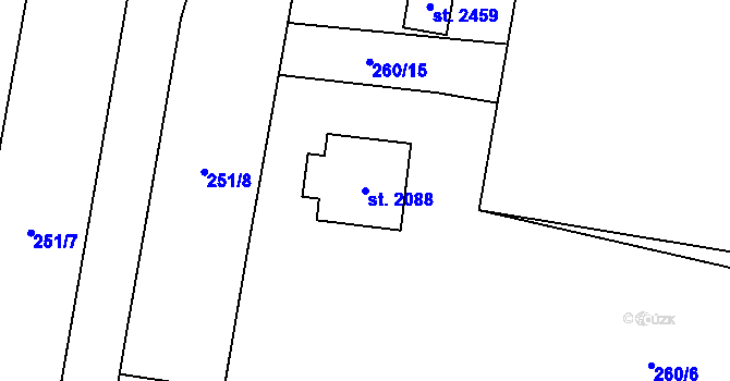 Parcela st. 2088 v KÚ Hodolany, Katastrální mapa