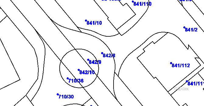 Parcela st. 842/8 v KÚ Hodolany, Katastrální mapa