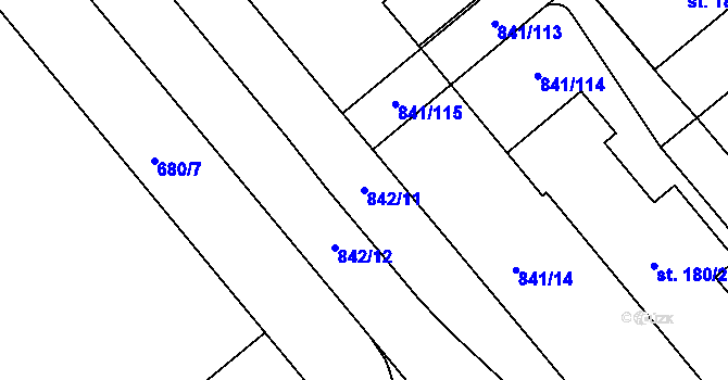 Parcela st. 842/11 v KÚ Hodolany, Katastrální mapa