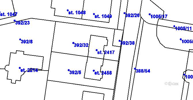 Parcela st. 2417 v KÚ Hodolany, Katastrální mapa