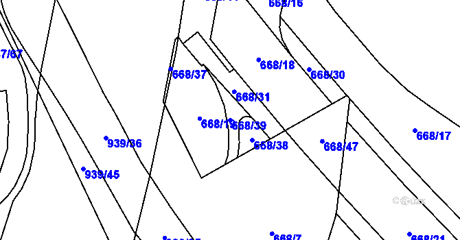 Parcela st. 668/39 v KÚ Hodolany, Katastrální mapa
