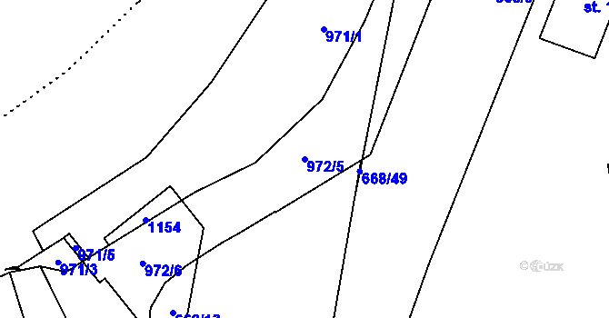 Parcela st. 972/5 v KÚ Hodolany, Katastrální mapa