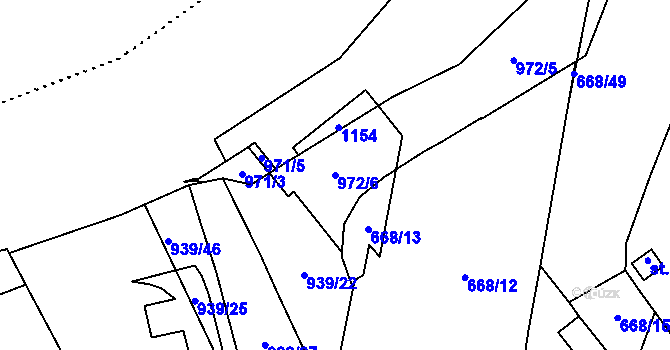 Parcela st. 972/6 v KÚ Hodolany, Katastrální mapa