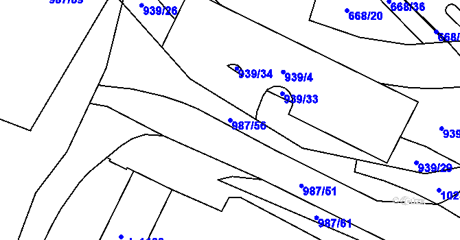 Parcela st. 987/56 v KÚ Hodolany, Katastrální mapa