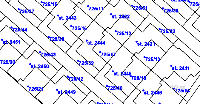 Parcela st. 725/17 v KÚ Hodolany, Katastrální mapa
