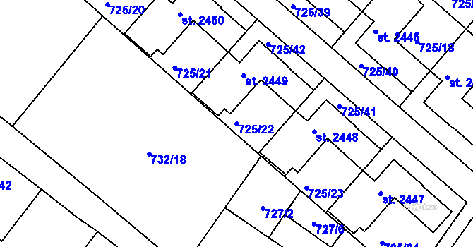 Parcela st. 725/22 v KÚ Hodolany, Katastrální mapa