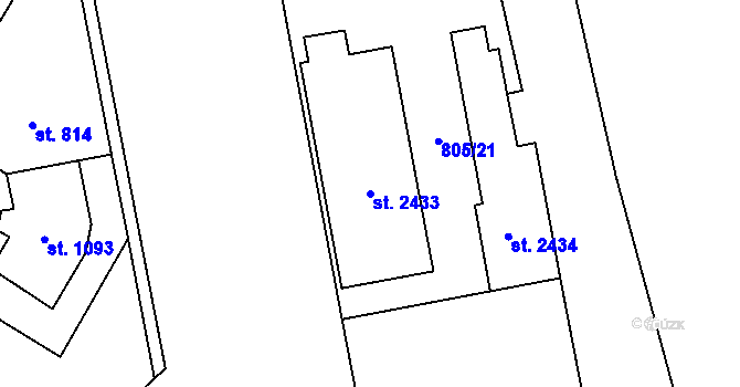 Parcela st. 2433 v KÚ Hodolany, Katastrální mapa