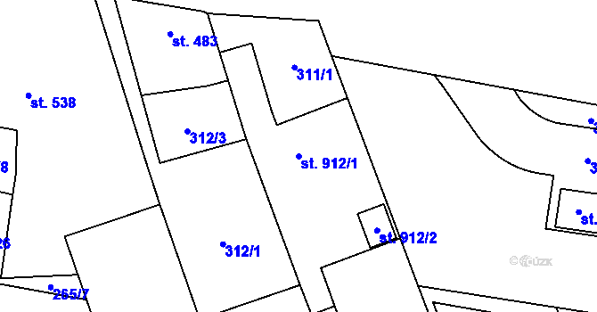 Parcela st. 912/1 v KÚ Hodolany, Katastrální mapa