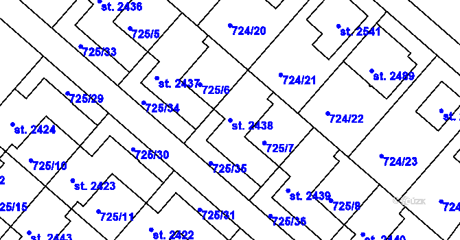 Parcela st. 2438 v KÚ Hodolany, Katastrální mapa