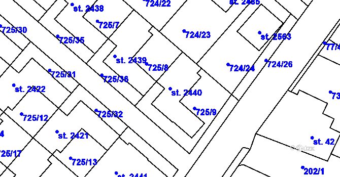 Parcela st. 2440 v KÚ Hodolany, Katastrální mapa