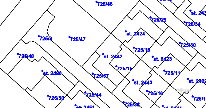 Parcela st. 2442 v KÚ Hodolany, Katastrální mapa