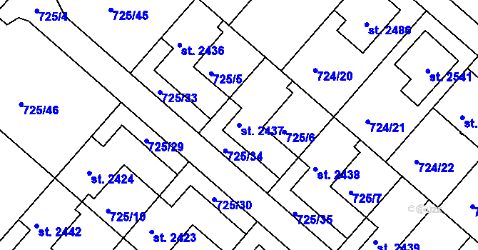 Parcela st. 2437 v KÚ Hodolany, Katastrální mapa