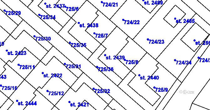 Parcela st. 2439 v KÚ Hodolany, Katastrální mapa