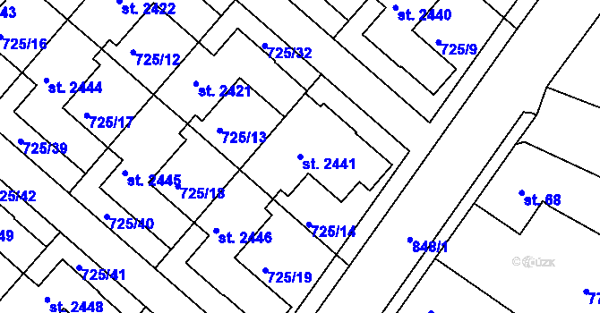 Parcela st. 2441 v KÚ Hodolany, Katastrální mapa