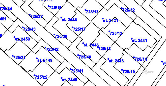 Parcela st. 2445 v KÚ Hodolany, Katastrální mapa