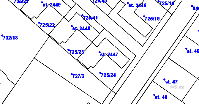 Parcela st. 2447 v KÚ Hodolany, Katastrální mapa