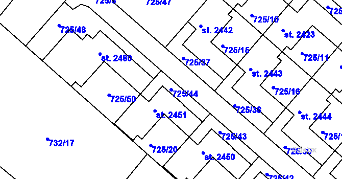 Parcela st. 725/44 v KÚ Hodolany, Katastrální mapa
