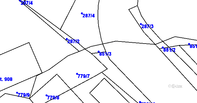Parcela st. 851/3 v KÚ Hodolany, Katastrální mapa