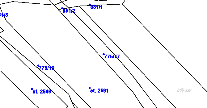 Parcela st. 775/17 v KÚ Hodolany, Katastrální mapa