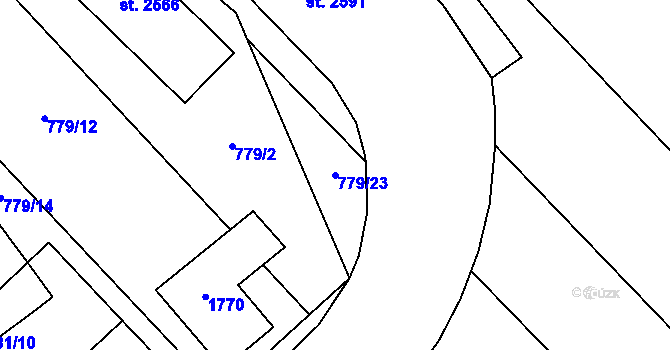 Parcela st. 779/23 v KÚ Hodolany, Katastrální mapa