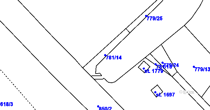 Parcela st. 781/14 v KÚ Hodolany, Katastrální mapa