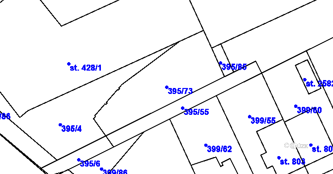 Parcela st. 395/73 v KÚ Hodolany, Katastrální mapa