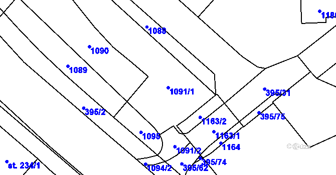 Parcela st. 1091/1 v KÚ Hodolany, Katastrální mapa
