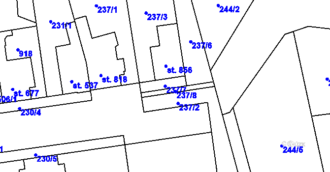 Parcela st. 237/7 v KÚ Hodolany, Katastrální mapa
