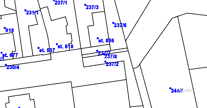 Parcela st. 237/8 v KÚ Hodolany, Katastrální mapa