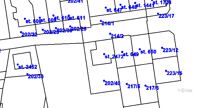 Parcela st. 2472 v KÚ Hodolany, Katastrální mapa