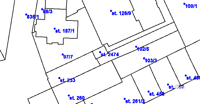 Parcela st. 2474 v KÚ Hodolany, Katastrální mapa