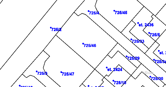 Parcela st. 725/46 v KÚ Hodolany, Katastrální mapa