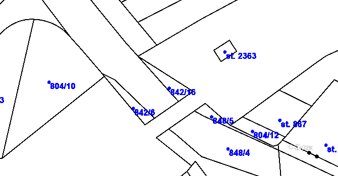 Parcela st. 842/16 v KÚ Hodolany, Katastrální mapa