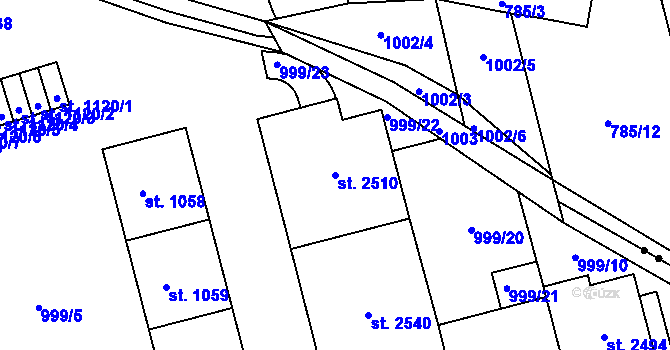 Parcela st. 2510 v KÚ Hodolany, Katastrální mapa