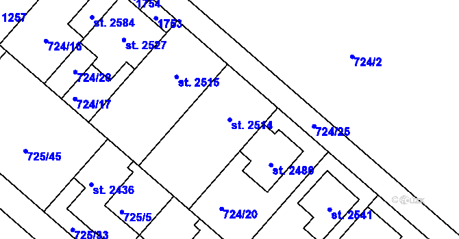 Parcela st. 2514 v KÚ Hodolany, Katastrální mapa