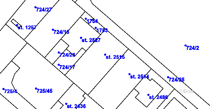 Parcela st. 2515 v KÚ Hodolany, Katastrální mapa