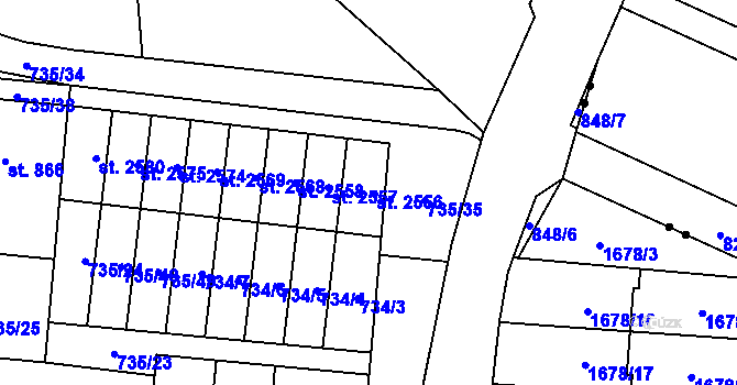 Parcela st. 735/40 v KÚ Hodolany, Katastrální mapa