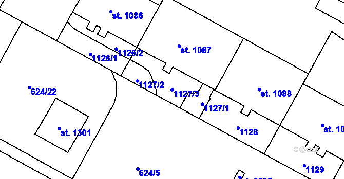 Parcela st. 1127/3 v KÚ Hodolany, Katastrální mapa