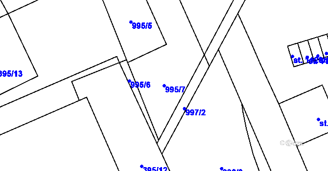 Parcela st. 995/7 v KÚ Hodolany, Katastrální mapa