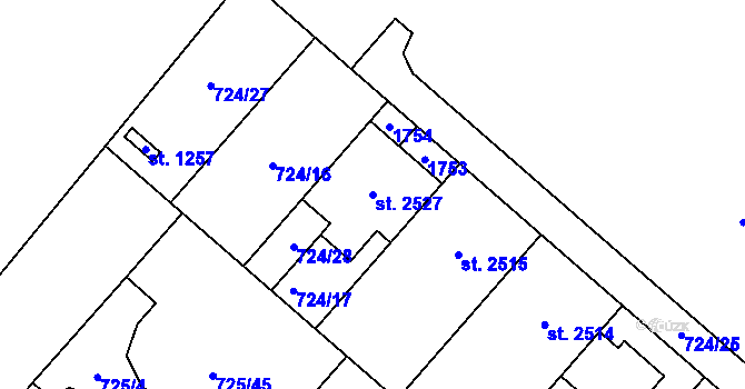 Parcela st. 2527 v KÚ Hodolany, Katastrální mapa