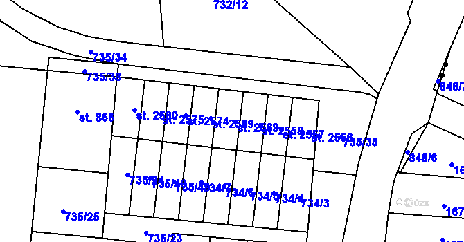 Parcela st. 735/43 v KÚ Hodolany, Katastrální mapa
