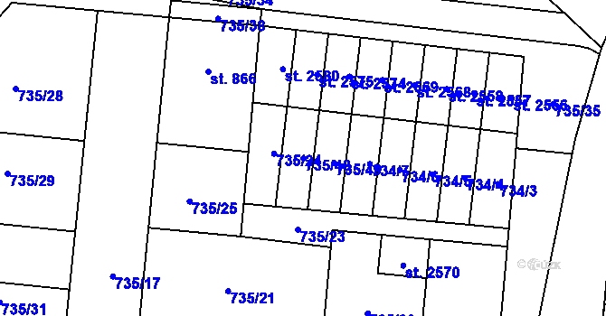 Parcela st. 735/48 v KÚ Hodolany, Katastrální mapa