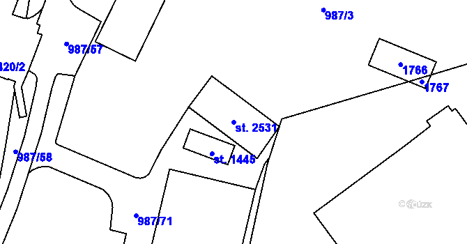 Parcela st. 2531 v KÚ Hodolany, Katastrální mapa