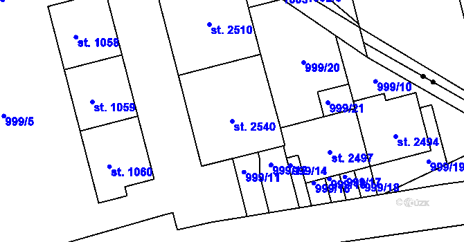 Parcela st. 2540 v KÚ Hodolany, Katastrální mapa