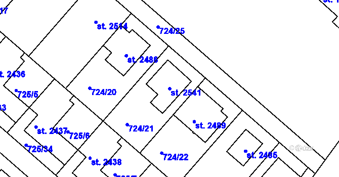 Parcela st. 2541 v KÚ Hodolany, Katastrální mapa