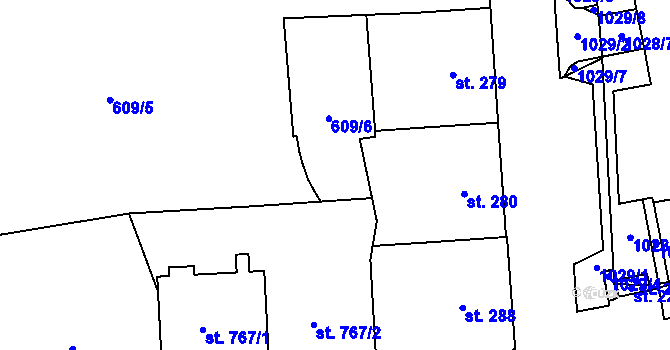 Parcela st. 609/7 v KÚ Hodolany, Katastrální mapa