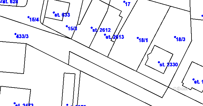 Parcela st. 433/5 v KÚ Hodolany, Katastrální mapa