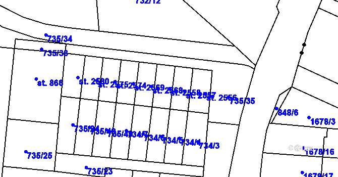 Parcela st. 2558 v KÚ Hodolany, Katastrální mapa