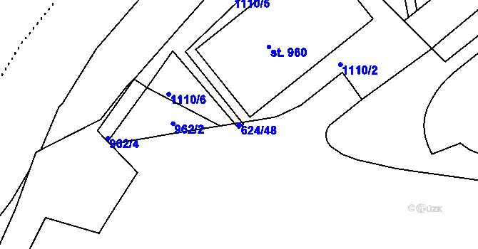 Parcela st. 624/48 v KÚ Hodolany, Katastrální mapa